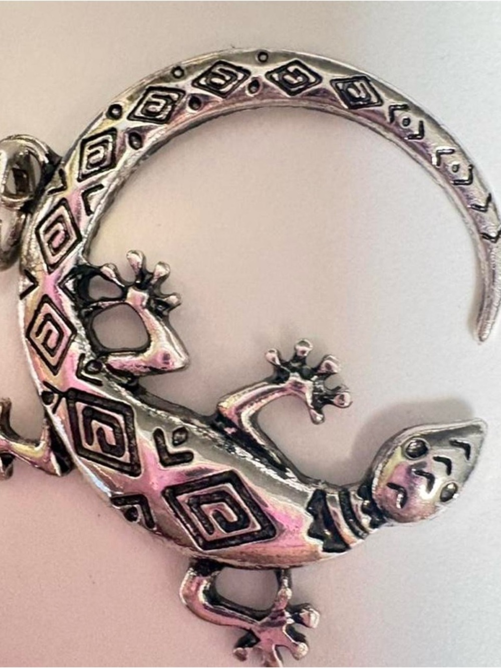 Silver tone moon shapped western lizard charm pendant